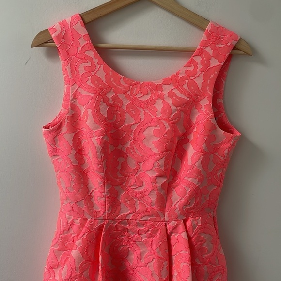 Pink Tartan Willow Kelly Sleeveless Dress 4 Coral neon pink Floral Jacquard - Picture 5 of 15